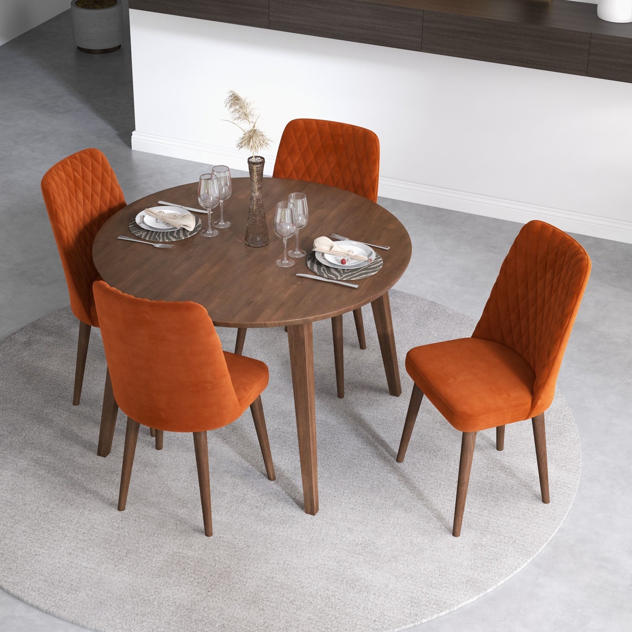 Huntington Modern Solid Wood Walnut Round Dining Table and - Main Image