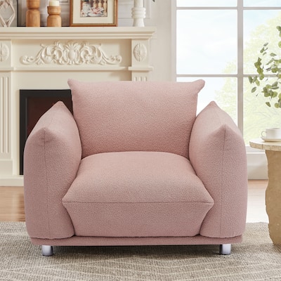Pink 40.5" Upholstered Accent Chair with Solid Wood Frame and Metal Legs