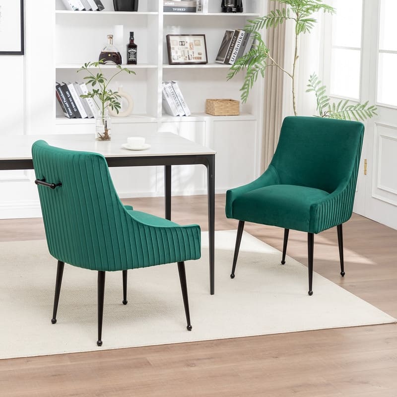 SEYNAR Modern Glam Velvet Black Metal Legs Dining Chair or Vanity Chair Set of 2 with Rear Handle
