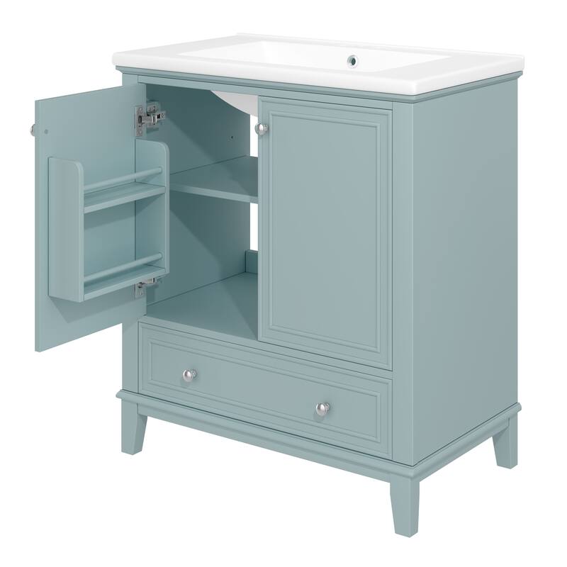 30" Bathroom Vanity with Sink Combo, Multi-functional Bathroom Cabinet with Doors and Drawer, Solid Frame and MDF Board