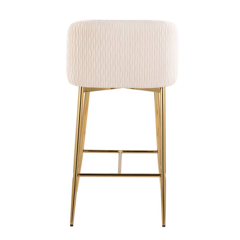 Lumisource Waves Counter Stool in Chrome and Silver Velvet - Set of 2 - 21"Lx19.75"Wx36"H