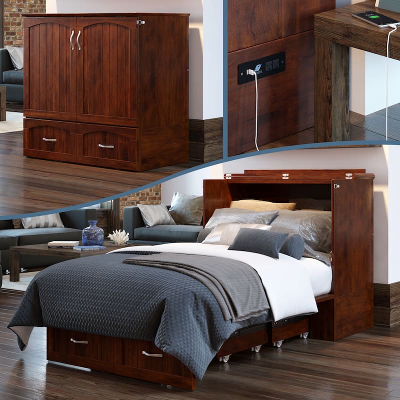 Southampton Murphy Bed Chest with Mattress & Built-In Charger - Walnut - Twin XL