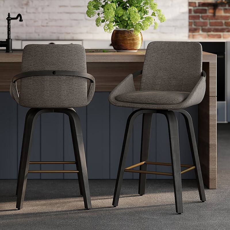 Modern Faux Leather & Bentwood 26" Counter Stool w/Swivel, Set of 2