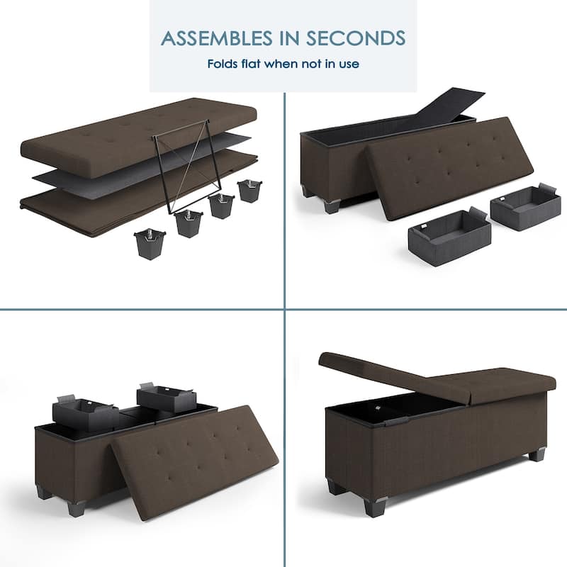 Empyrean Tuffted Folding Foot Rest Storage Ottoman Bench with Storage Bins