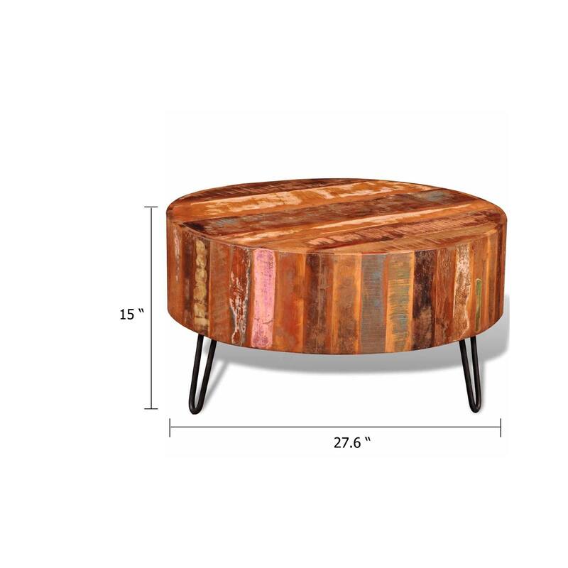 Coffee Table, Handcrafted Colorful Brown Solid Reclaimed Wood, 28 Inch