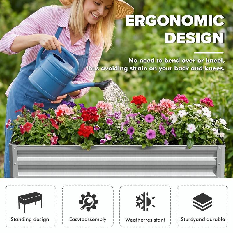 Meyreso 48" x 30" x 20" Galvanized Raised Garden Bed with Legs, Metal Elevated Planter Box, Rust-Resistant, Safety Edging