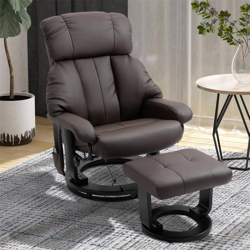 Swivel Leather Recliner Chair with Ottoman and Remote Control