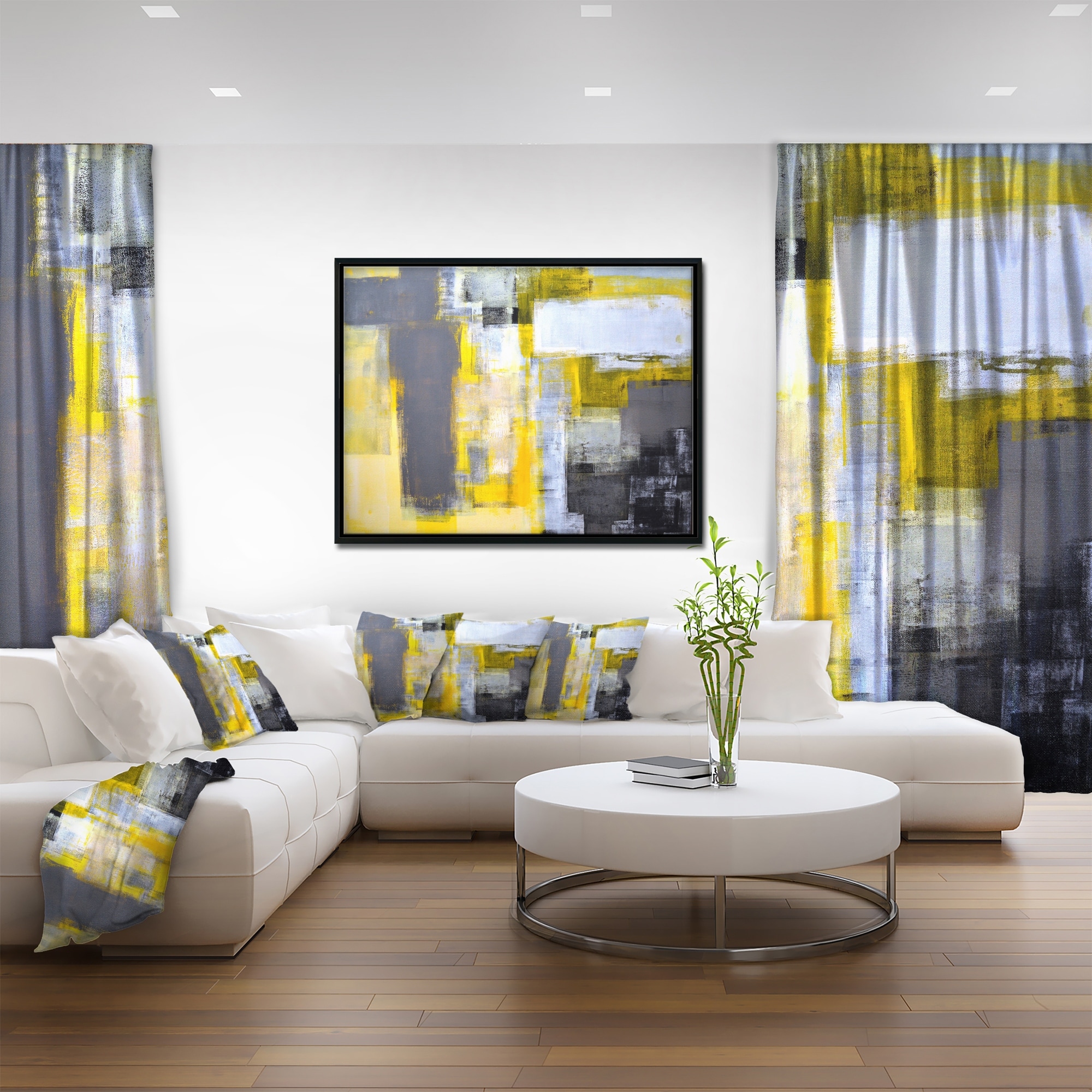 Shop Designart Grey And Yellow Blur Abstract Abstract Framed Canvas Art Print On Sale Overstock 18951532