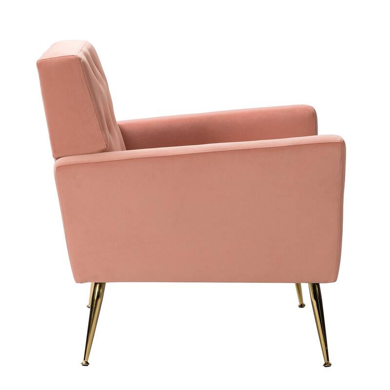 Lilia Contemporary Velvet Upholstered Tufted Back Armchair with Metal Golden legs Set of 2 by HULALA HOME