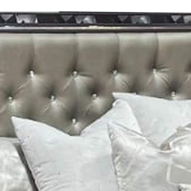 Bet King Bed, Silver Faux Leather Upholstery, LED, Crystal Accents, Black