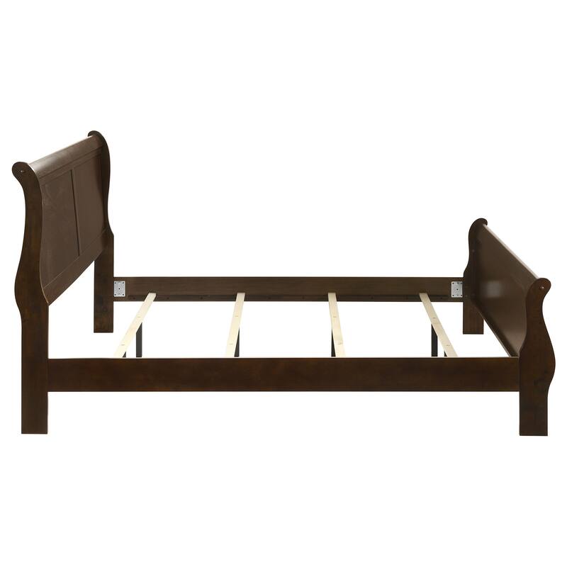 Cappuccino Wood Eastern King Sleigh Bed with Curved Headboard and Footboard