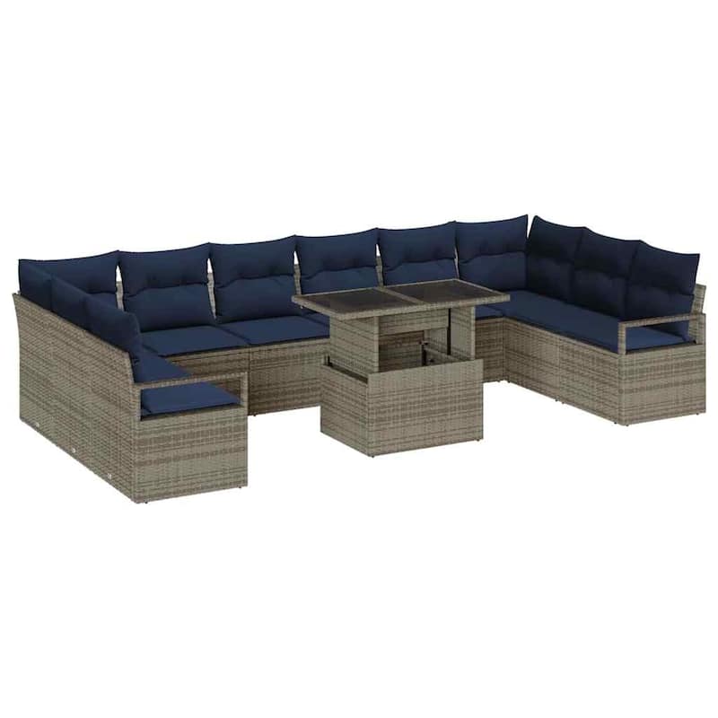 vidaXL 11 Piece Garden Sofa Set with Cushions - 135.4×69.7×27.2