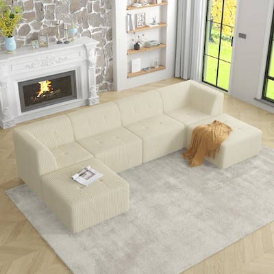 Modern Minimalist Modular Sectional Sofa with Terrycloth Upholstery and Wide Foam Seating for Living Room and Guest Room