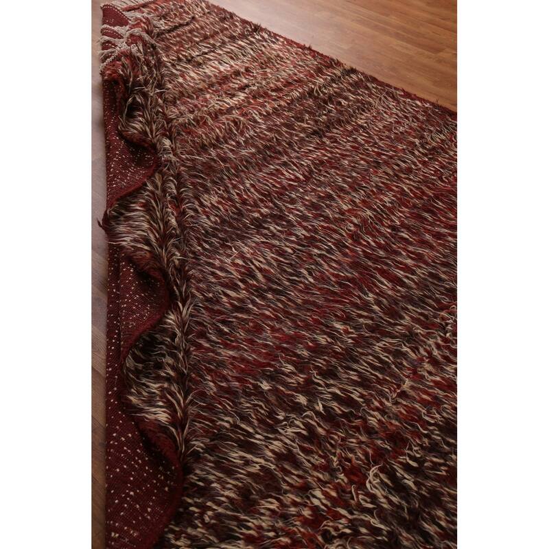 Hand Knotted Oriental 100% Wool Carpet Modern Geometric Red Moroccan Area Rug - 9' 8'' X 6' 8''