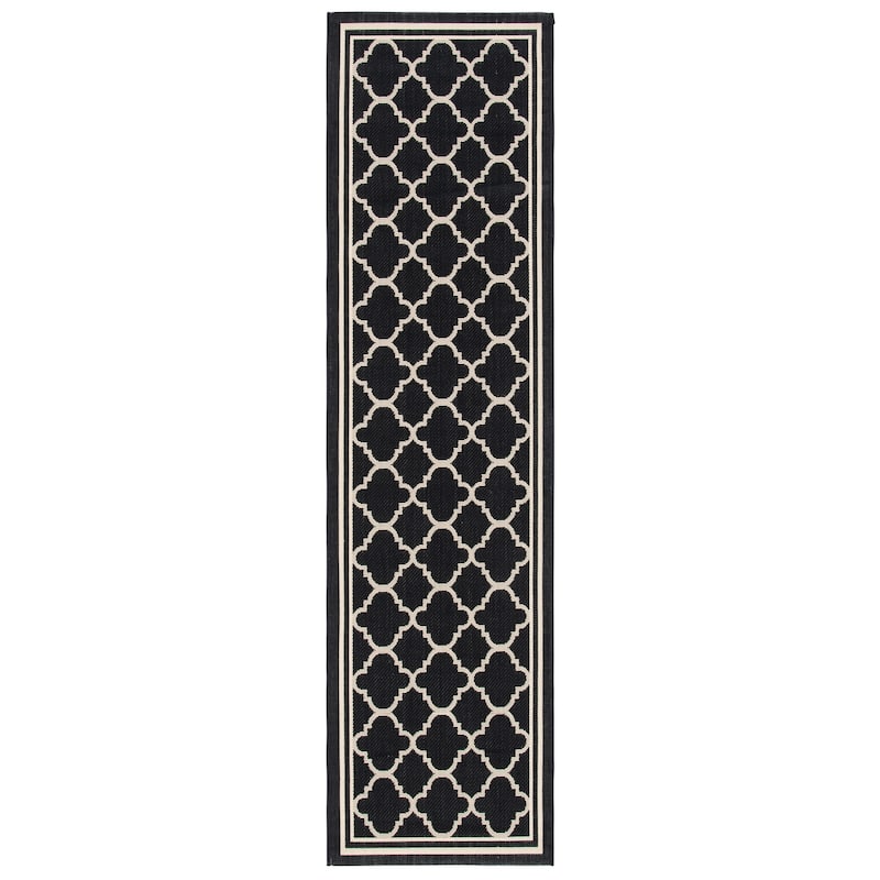 SAFAVIEH Courtyard Kristelle Indoor/ Outdoor Waterproof Patio Backyard Rug - 2'3" x 8' Runner - Black/Beige