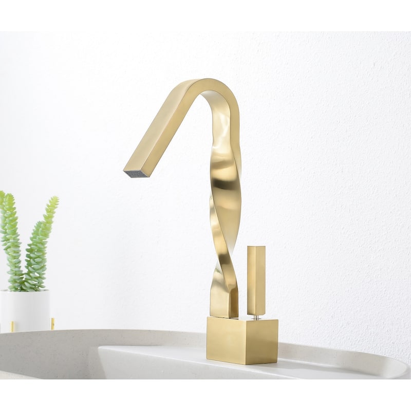 Brushed Gold Single Hole Deck Mounted Bathroom Sink Faucet - Gold