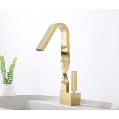 Brushed Gold Single Hole Deck Mounted Bathroom Sink Faucet