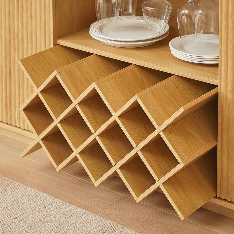 Modern Wavy Curve Sideboard-Multifunctional storage cabinet with wine rack and glassware holder