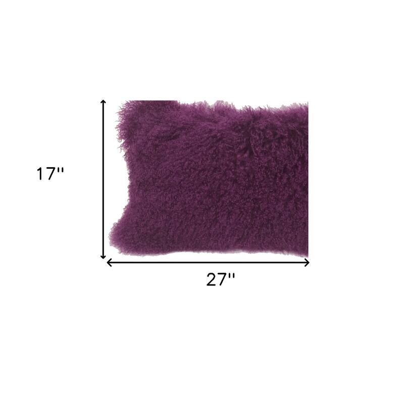 17" Purple Genuine Tibetan Lamb Fur Pillow With Microsuede Backing