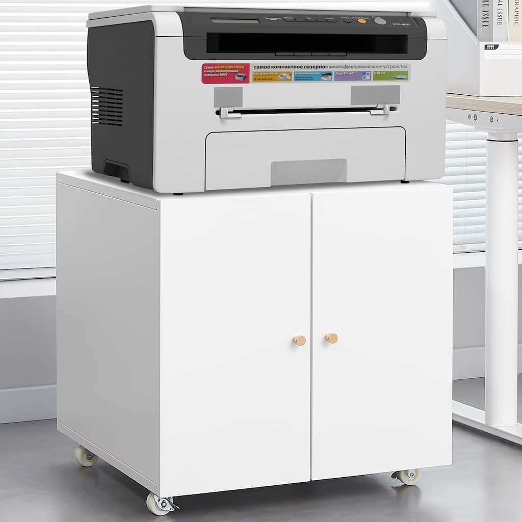 Metal Printer Stand with Storage Mobile Printer Tables for Small Spaces with Door Adjustable Shelf File Cabinet on Wheels