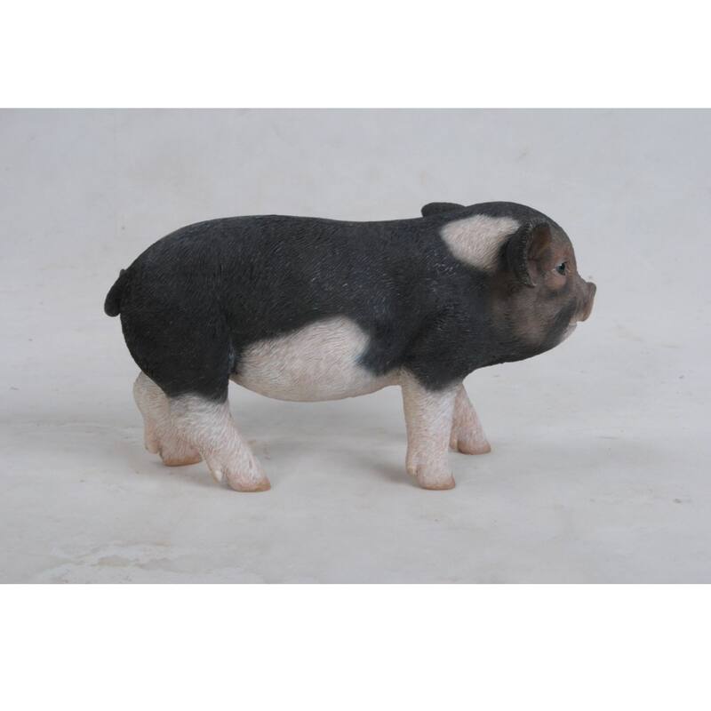 9" Standing Black Baby Piglet Outdoor Garden Statue