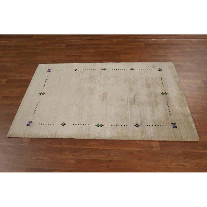 Tribal Beige Gabbeh Indian Foyer Rug Handmade Silk Carpet - 3'1"x 4'11"