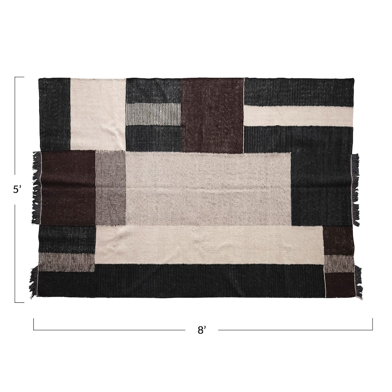 Wool and Cotton Rug with Geometric Design and Fringe - 96" L x 60" W x 0" H