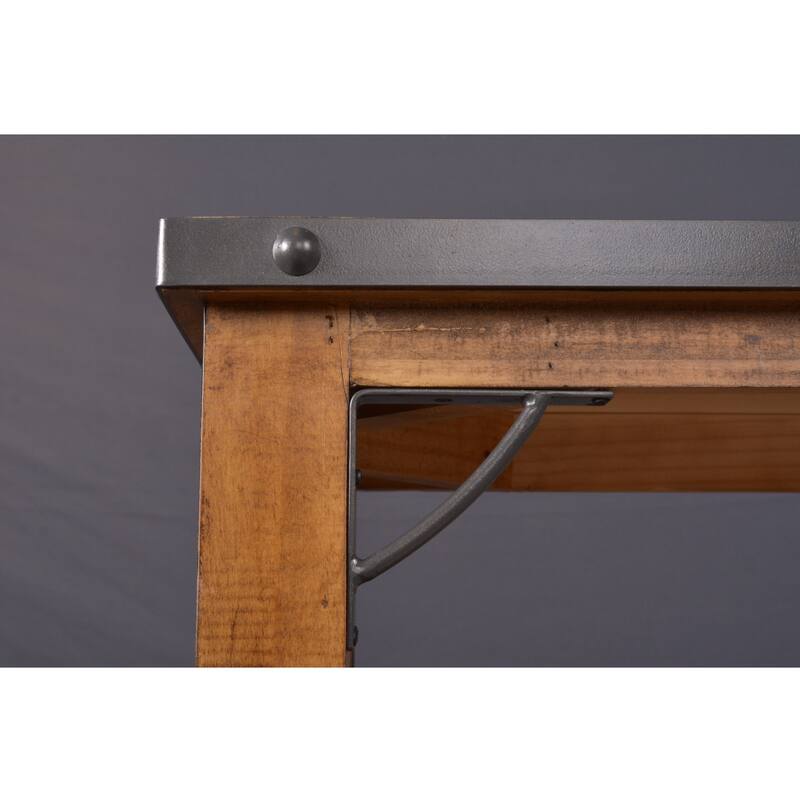 65" Brown Wood Counter Height Dining Table Charcoal Gray Metal Frame