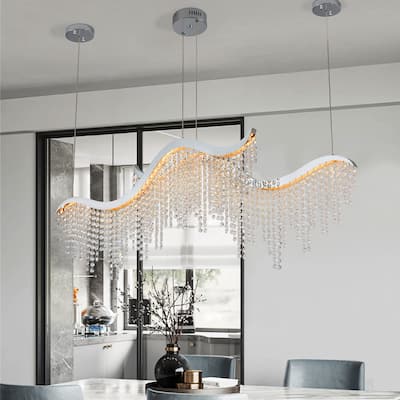 Modern Wave LED Crystal Chandelier, Adjustable Height