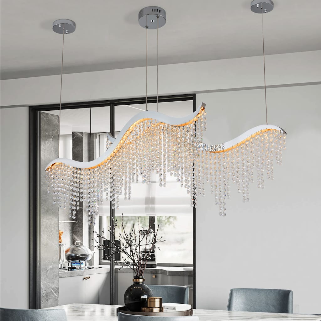 Modern Wave LED Crystal Chandelier, Adjustable Height