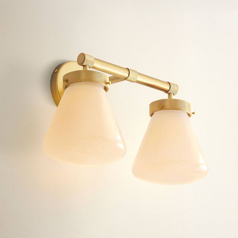 Modern Dual-Arm Wall Sconce - Metal, Glass & Matte Black, Ivory White Wall Sconce for Bathroom or Bedroom in Modern Style