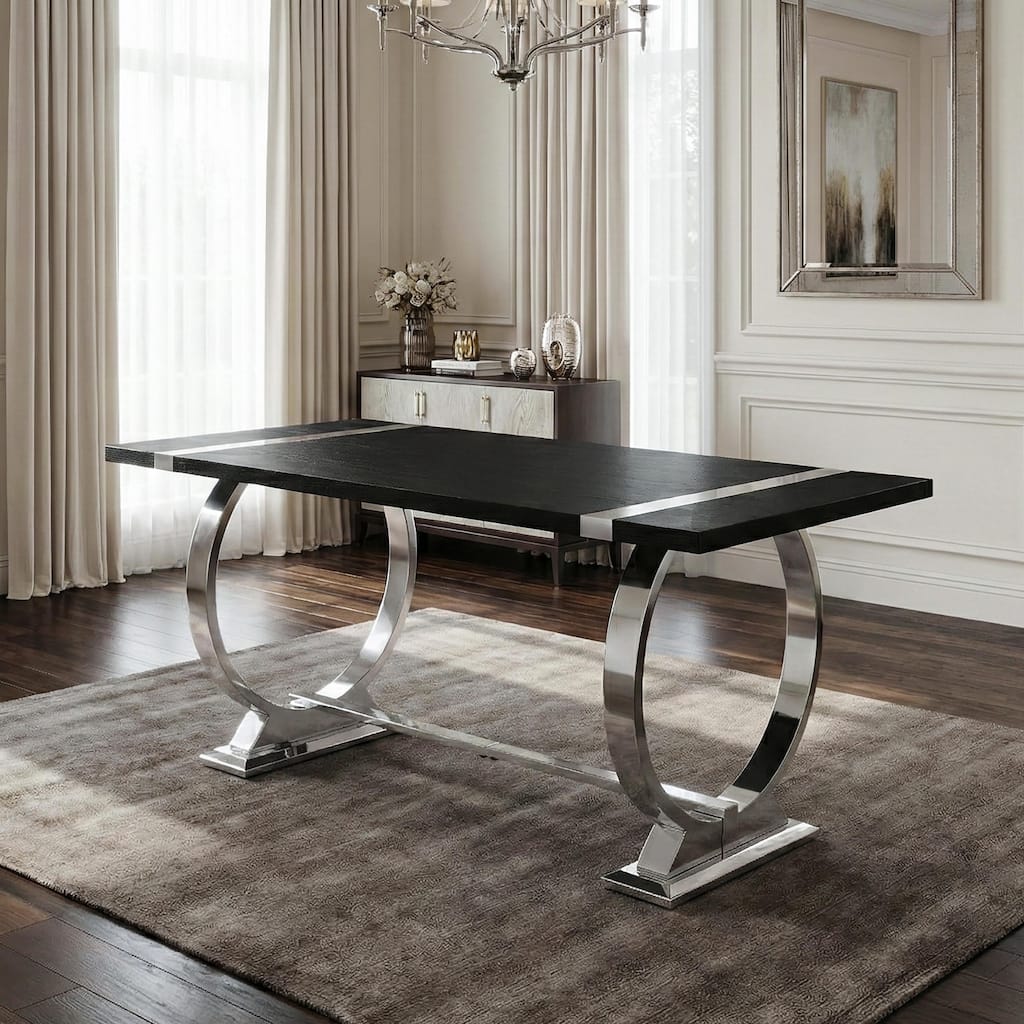 Furniture of America Carra Glam Stainless Steel Base 60-inch Dining Table