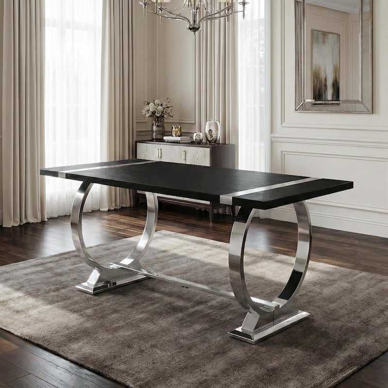 Furniture of America Carra Glam Stainless Steel Base 60-inch Dining Table - Black/Gold