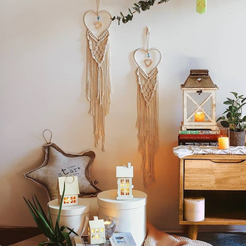 Set of 2 Heart Boho Wall Hanging Macrame