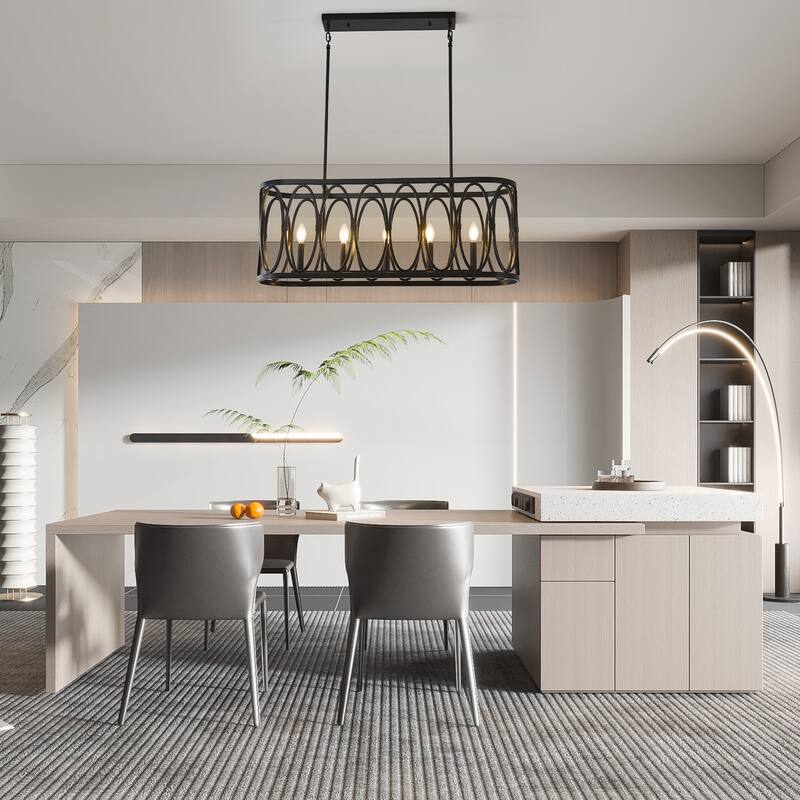 Rustic Metal Oval - Ring 5 - Light Kitchen Island Linear Chandelier