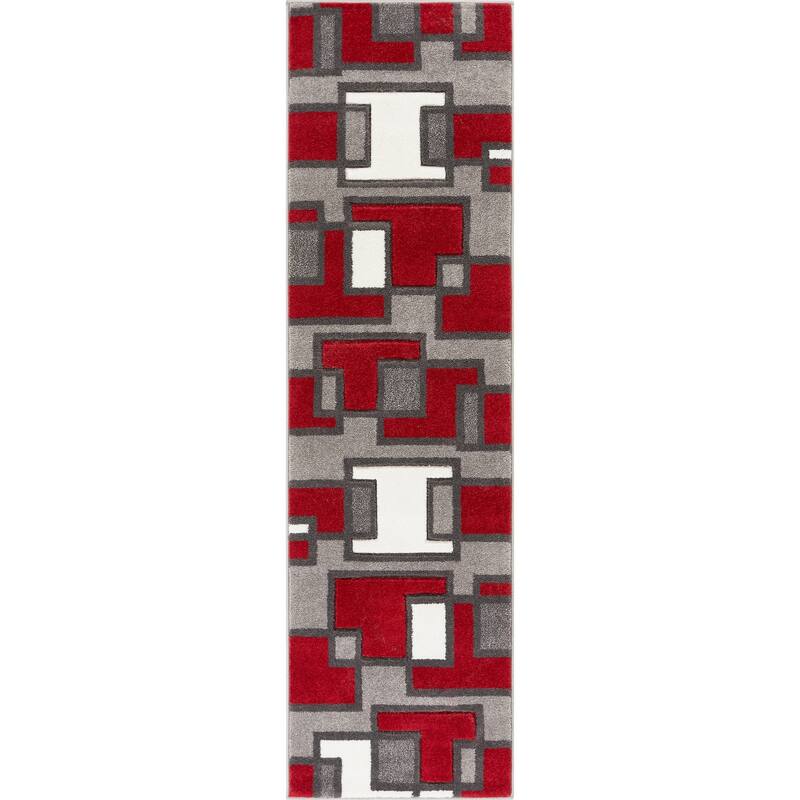 Well Woven Ruby Imagination Squares Modern Geometric Area Rug