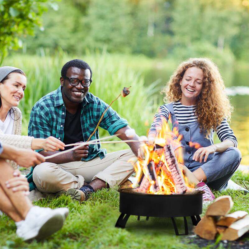 30 in Fire Pit for Outside Wood Burning with Spark Screen Cover