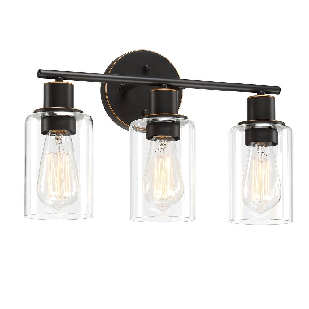 3-Light Bathroom Vanity Light with Cylinder Glass Shade