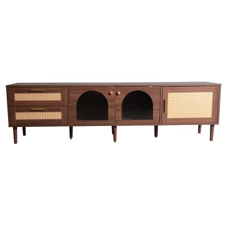 Modern Media Console with Rattan Design, LED Lights & Storage for TVs up to 80" - Living Room & Bedroom TV Stand