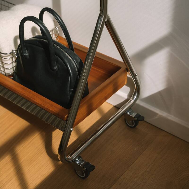 Antique American Style Clothes and Hat Rack with Storage Shelf, Portable Stainless Steel Floor Stand