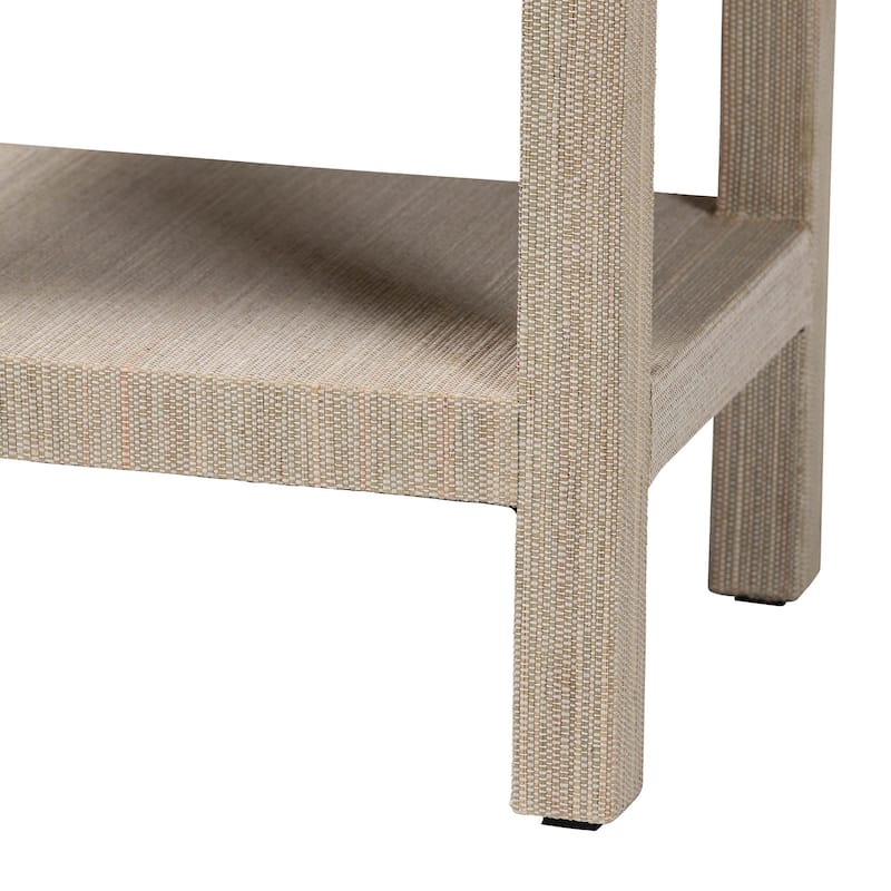 Sebastian Grasscloth Scalloped End Table - 2-Tier Accent Table with Open Shelf Storage for Living Room, Bedroom, or Entryway