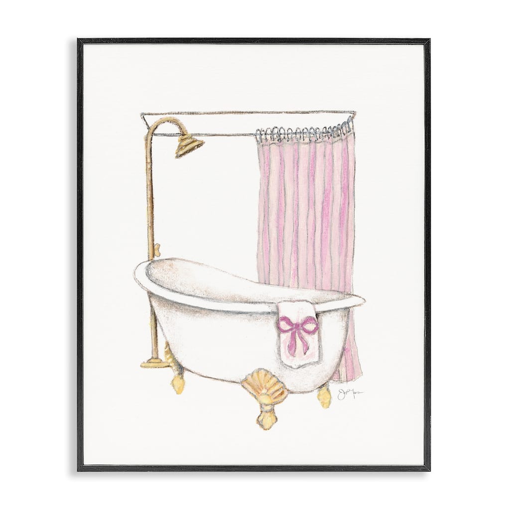 Stupell Simple Bathtub with Bow Framed Giclee Art Design By Janet Tava