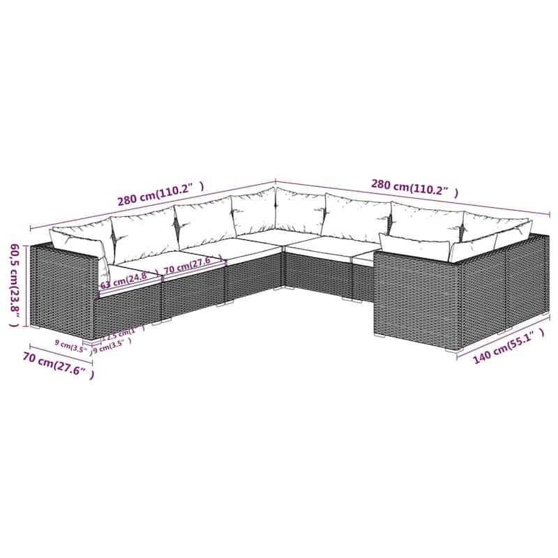 vidaXL Patio Lounge Set Outdoor Sectional Sofa Set Table Garden Poly Rattan - 27.6" x 27.6" x 23.8"