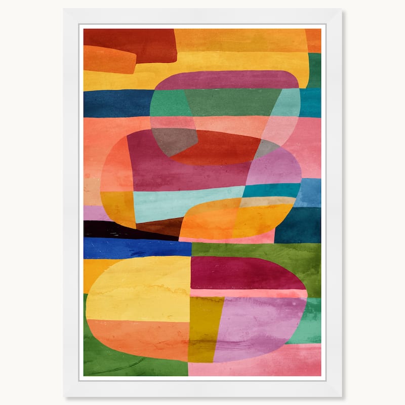 Wynwood Studio Color Construct Overflow Framed Retro Colorful Abstract Prints - 15 x 21 - White
