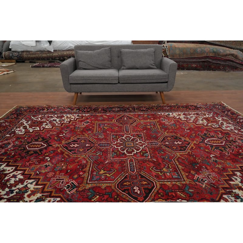 Hand Knotted Oriental 100% Wool Carpet Traditional Medallion Red Heriz Area Rug - 10' 6'' X 7' 10''