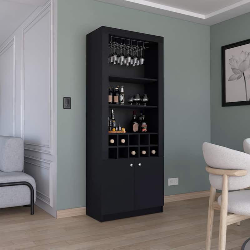 Nero Tall Bar Cabinet 4 Shelves. - Black