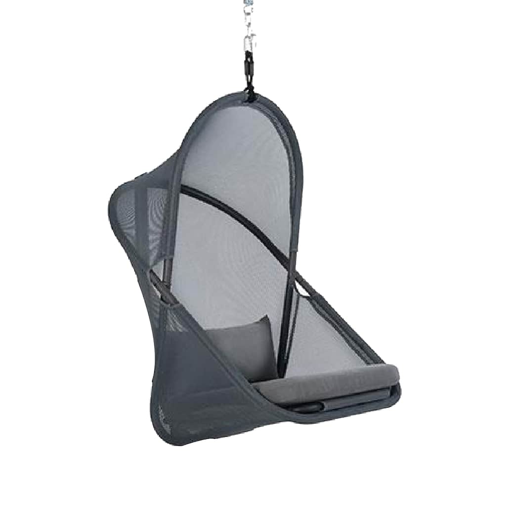 Cery Outdoor Hanging Swing Chair, Cushioned Dark Gray Mesh