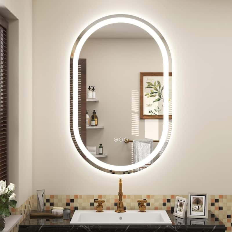 Frameless Oval LED Lighted Vanity Mirror Anti Fog Tempered Glass Bathroom with ETL and 3 Year Warranty - 20x30