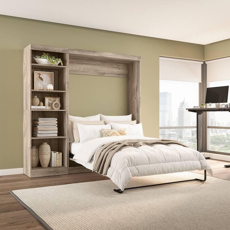Pur Full Murphy Bed with Shelving Unit (84W) by Bestar - Rustic Brown