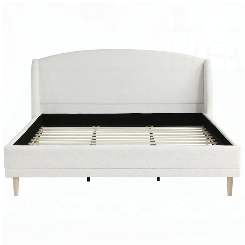 Upholstered Platform Bed Boucle Fabric and Wingback Headboard